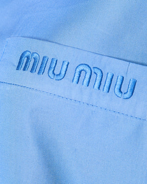 Miu Miu Blue Logo Bowling Button Down Shirt with Matching Skirt Set Size IT 36/38 (UK 4/6)