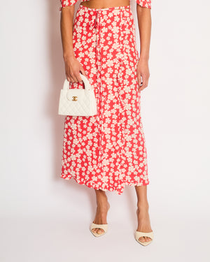Miu Miu Red and White Floral Logo Maxi Skirt and Top Set with Small Logo Details Size IT 38 (UK 6)