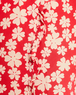 Miu Miu Red and White Floral Logo Maxi Skirt and Top Set with Small Logo Details Size IT 38 (UK 6)