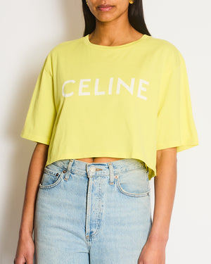 Celine Yellow Cropped Logo T-Shirt Size M (UK 8/10)