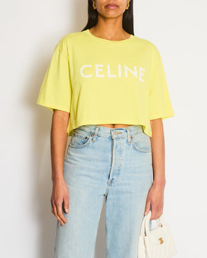 Celine Yellow Cropped Logo T-Shirt Size M (UK 8/10)