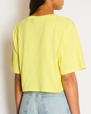 Celine Yellow Cropped Logo T-Shirt Size M (UK 8/10)