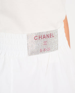 Chanel 23/C White Rhinestone Logo Shorts Size FR 34 (UK 6)
