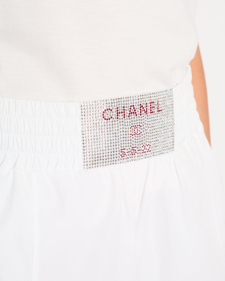 Chanel 23/C White Rhinestone Logo Shorts Size FR 34 (UK 6)