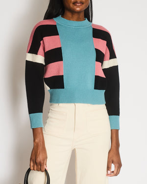 Hermès Fall 2024 Blue, Black and Pink Cashmere Striped Jumper Size FR 38 (UK 10)