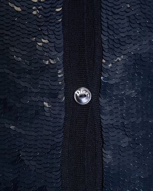 Christian Dior Navy Wool and Sequin Embellished Gilet with Black Logo Buttons Size FR 34 (UK 6)