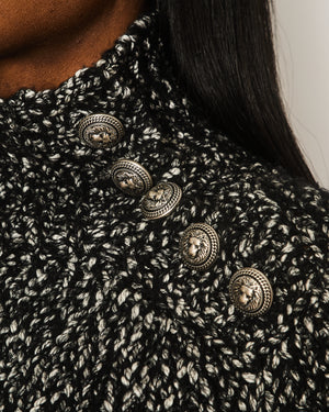 Balmain Black and White Knitted High-Neck Jumper with Silver Lion Buttons Size FR 36 (UK 8)
