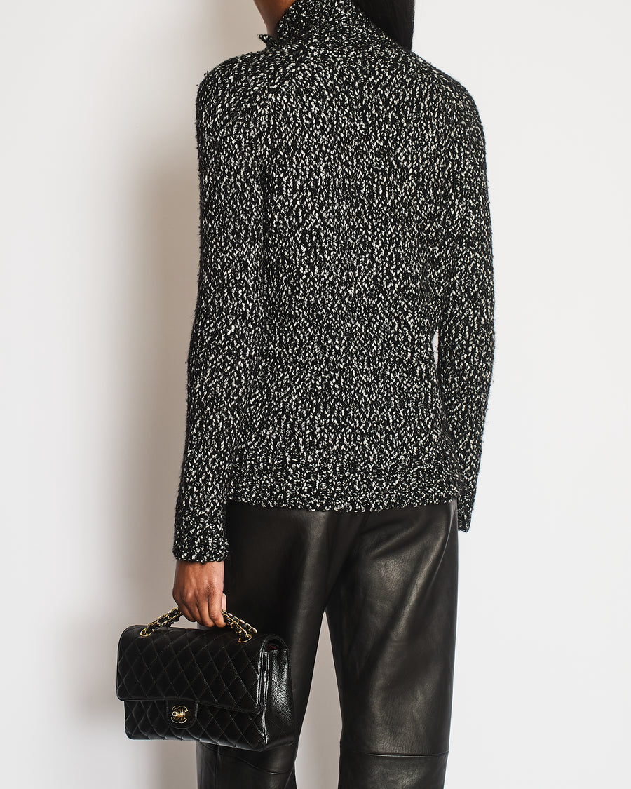 Balmain Black and White Knitted High-Neck Jumper with Silver Lion Buttons Size FR 36 (UK 8)