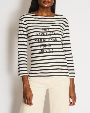 Christian Dior SS/18 Black and White Striped Long-Sleeved Top with Why Have There Been No Great Women Artists? Print and Back Logo Detail Size L (UK 12)
