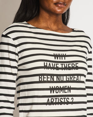 Christian Dior SS/18 Black and White Striped Long-Sleeved Top with Why Have There Been No Great Women Artists? Print and Back Logo Detail Size L (UK 12)