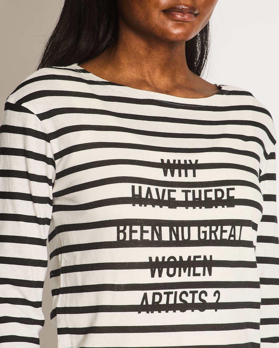 Christian Dior SS/18 Black and White Striped Long-Sleeved Top with Why Have There Been No Great Women Artists? Print and Back Logo Detail Size L (UK 12)