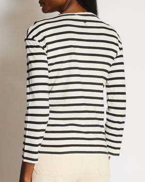 Christian Dior SS/18 Black and White Striped Long-Sleeved Top with Why Have There Been No Great Women Artists? Print and Back Logo Detail Size L (UK 12)