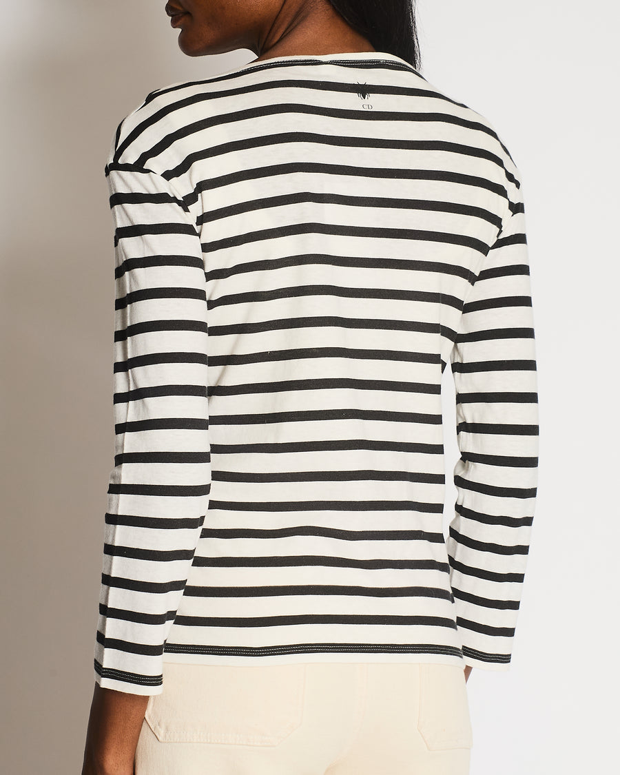 Christian Dior SS/18 Black and White Striped Long-Sleeved Top with Why Have There Been No Great Women Artists? Print and Back Logo Detail Size L (UK 12)