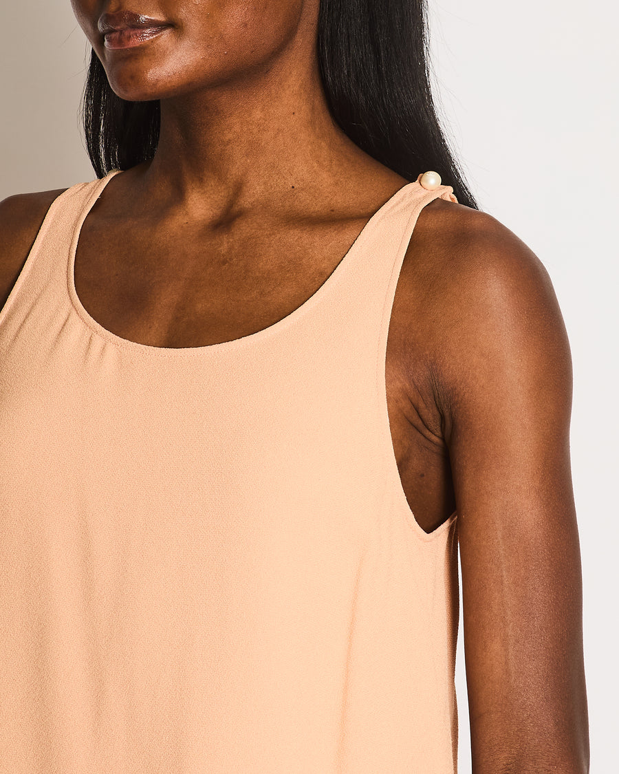 Chanel 14P Pastel Orange and Pink Sleeveless Top with White CC Logo Pearl Details Size FR 36 (UK 8)