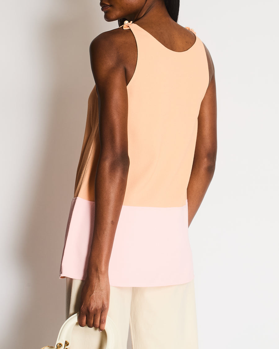 Chanel 14P Pastel Orange and Pink Sleeveless Top with White CC Logo Pearl Details Size FR 36 (UK 8)