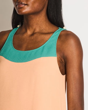 Chanel 14P Teal, Orange and Blue Sleeveless Top with White CC Logo Pearl Details Size FR 36 (UK 8)