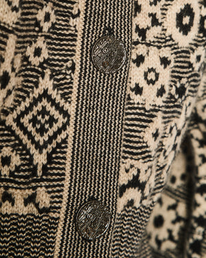 Chanel Fall 2011 Black and Cream Cashmere Abstract Print Top with Silver Textured CC Logo Buttons Size FR 36 (UK 8)