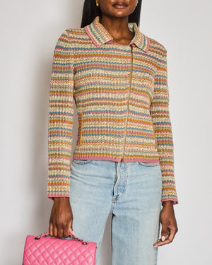 Chanel 17/C Coco Cuba Pink Knitted Striped Jacket with CC Detail Size FR 38 (UK 10)
