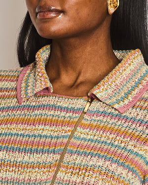 Chanel 17/C Coco Cuba Pink Knitted Striped Jacket with CC Detail Size FR 38 (UK 10)