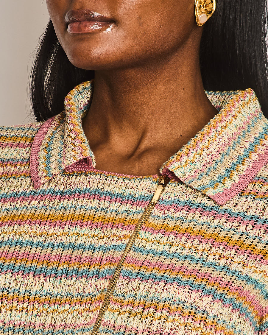 Chanel 17/C Coco Cuba Pink Knitted Striped Jacket with CC Detail Size FR 38 (UK 10)