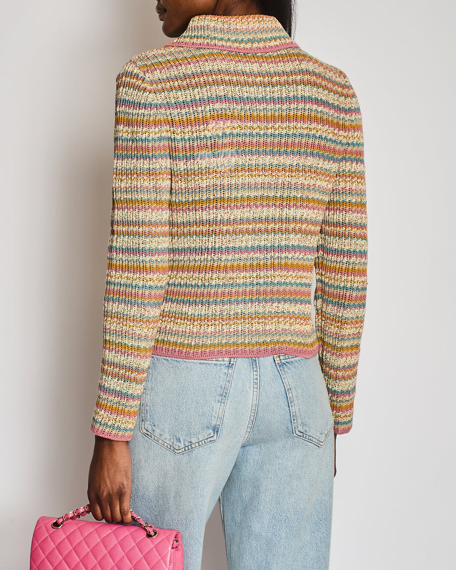 Chanel 17/C Coco Cuba Pink Knitted Striped Jacket with CC Detail Size FR 38 (UK 10)