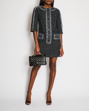 Chanel Paris/Rome 2016 Métiers D’Art Black Tweed Mid-Sleeve Pocket Dress Size FR 36 (UK 8)