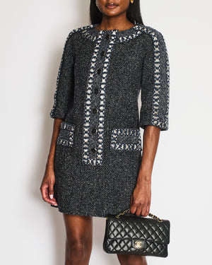 Chanel Paris/Rome 2016 Métiers D’Art Black Tweed Mid-Sleeve Pocket Dress Size FR 36 (UK 8)