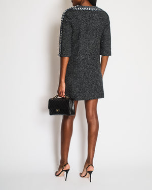 Chanel Paris/Rome 2016 Métiers D’Art Black Tweed Mid-Sleeve Pocket Dress Size FR 36 (UK 8)