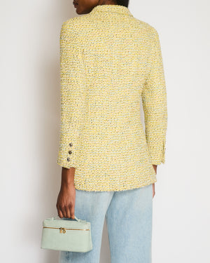 Chanel Vintage 96P Yellow and Multi-Colour Tweed Jacket with Silver Polished CC Logo Buttons and Front Pocket Details Size FR 38 (UK 10)