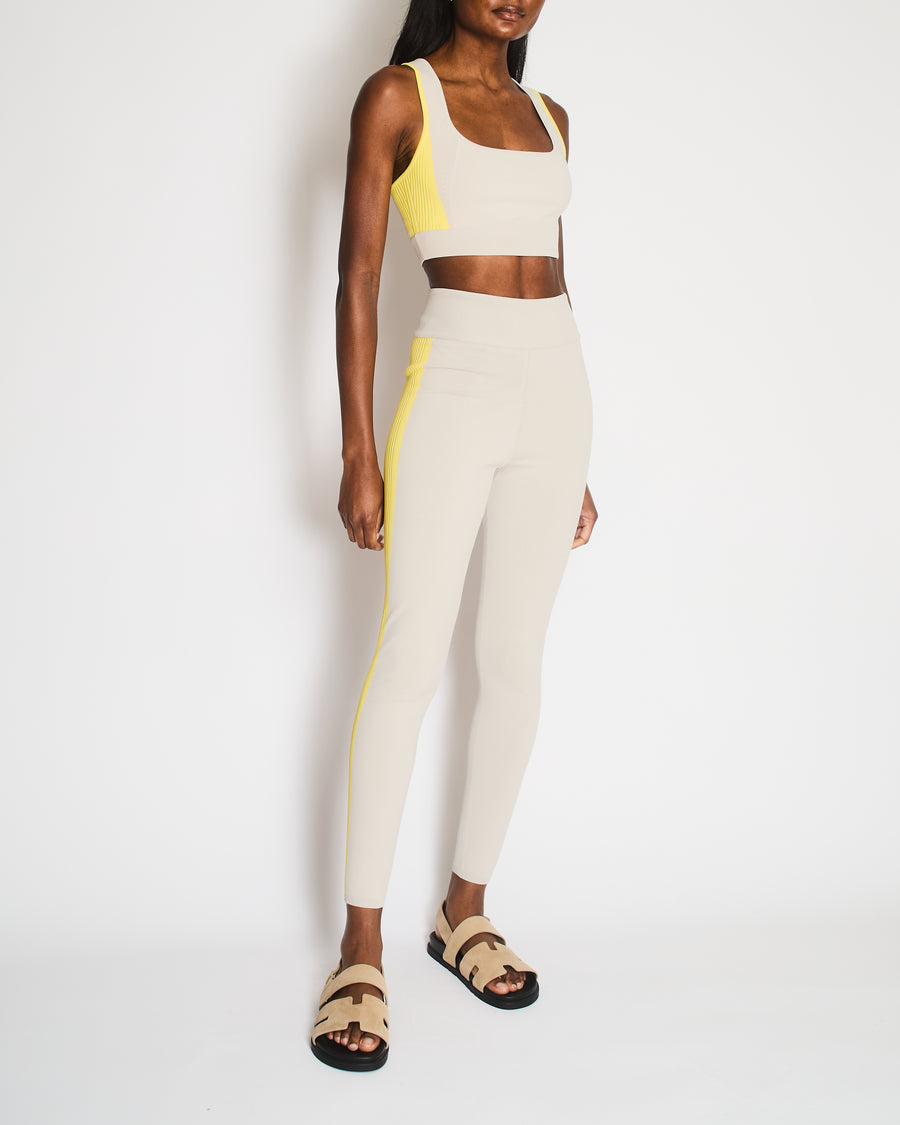 Hermès Light Grey Top and Leggings Sports Set with Yellow Ribbed Bands Details Size S (UK 8) RRP £1,170