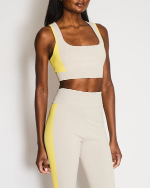 Hermès Light Grey Top and Leggings Sports Set with Yellow Ribbed Bands Details Size S (UK 8) RRP £1,170