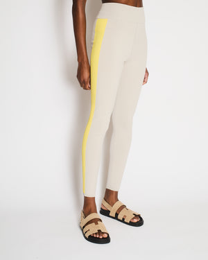 Hermès Light Grey Top and Leggings Sports Set with Yellow Ribbed Bands Details Size S (UK 8) RRP £1,170