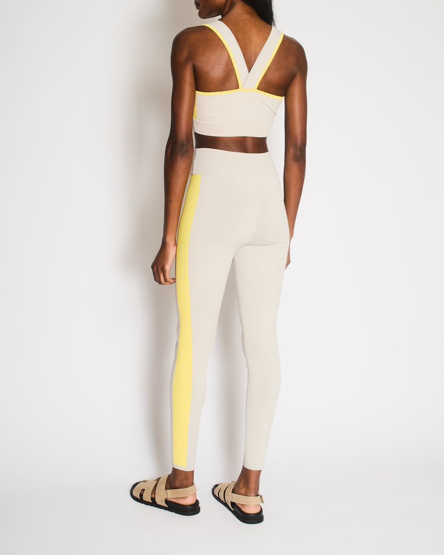 Hermès Light Grey Top and Leggings Sports Set with Yellow Ribbed Bands Details Size S (UK 8) RRP £1,170