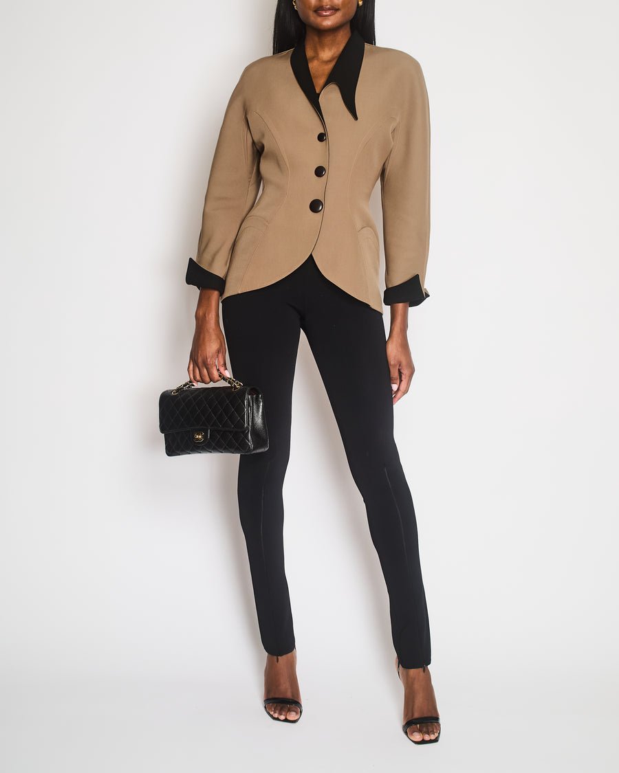 Thierry Mugler Vintage 1980's Brown and Black Long Sleeve Blazer with Collar and Graduated Button Detail Size FR 36 (UK 8)