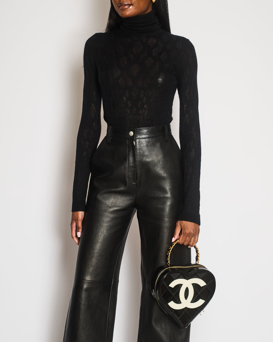 Chanel Black Knit High-Neck Top with Silver CC Logo Button Detail Size FR 34 (UK 6)
