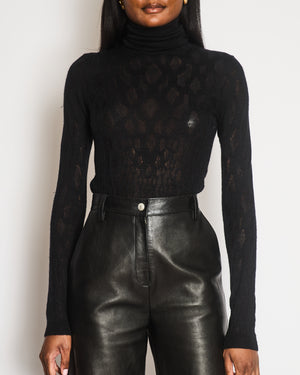 Chanel Black Knit High-Neck Top with Silver CC Logo Button Detail Size FR 34 (UK 6)