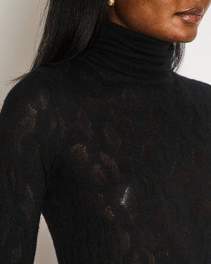 Chanel Black Knit High-Neck Top with Silver CC Logo Button Detail Size FR 34 (UK 6)