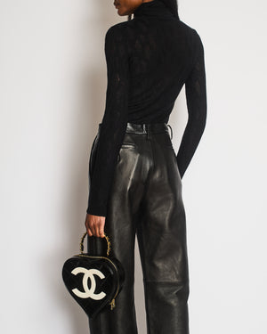 Chanel Black Knit High-Neck Top with Silver CC Logo Button Detail Size FR 34 (UK 6)