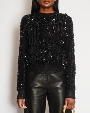 Chanel Black Sequin Embellished Jumper with Metallic Cuff Details Size FR 36 (UK 8)