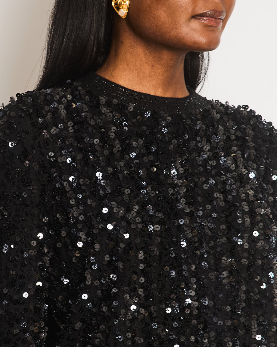 Chanel Black Sequin Embellished Jumper with Metallic Cuff Details Size FR 36 (UK 8)