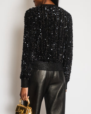 Chanel Black Sequin Embellished Jumper with Metallic Cuff Details Size FR 36 (UK 8)