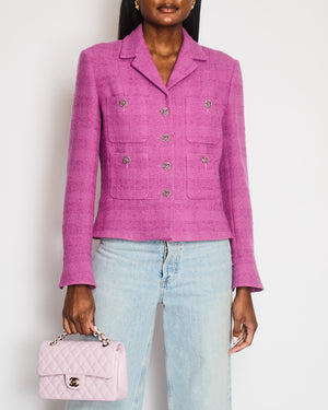 Chanel 23A Purple Wool Tweed Jacket with Multi Pockets and CC Logo Buttons Detail Size FR 42 (UK 14)