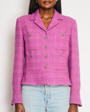 Chanel 23A Purple Wool Tweed Jacket with Multi Pockets and CC Logo Buttons Detail Size FR 42 (UK 14)