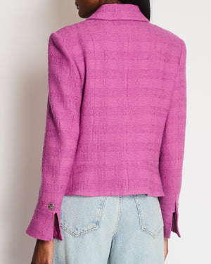 Chanel 23A Purple Wool Tweed Jacket with Multi Pockets and CC Logo Buttons Detail Size FR 42 (UK 14)