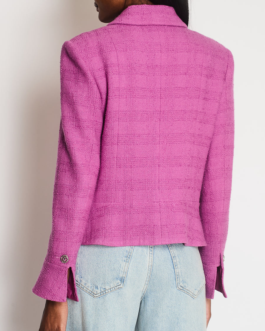 Chanel 23A Purple Wool Tweed Jacket with Multi Pockets and CC Logo Buttons Detail Size FR 42 (UK 14)