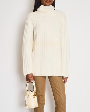 Loro Piana White Cashmere Knitted Long-Sleeved High-Neck Jumper Size IT 46 (UK 14)