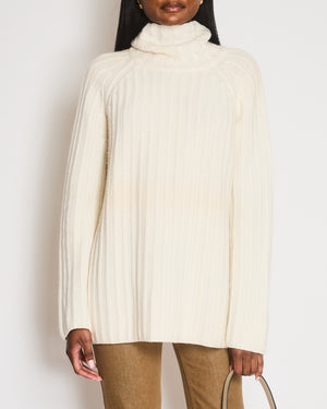 Loro Piana White Cashmere Knitted Long-Sleeved High-Neck Jumper Size IT 46 (UK 14)