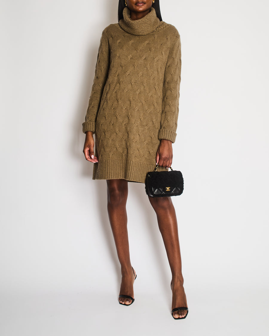 Loro Piana Brown Cashmere Knitted High-Neck Jumper Dress Size IT 42 (UK 10)