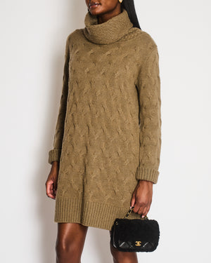 Loro Piana Brown Cashmere Knitted High-Neck Jumper Dress Size IT 42 (UK 10)