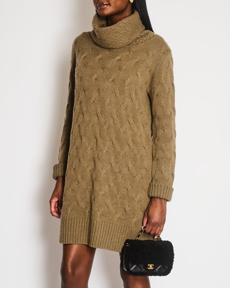 Loro Piana Brown Cashmere Knitted High-Neck Jumper Dress Size IT 42 (UK 10)